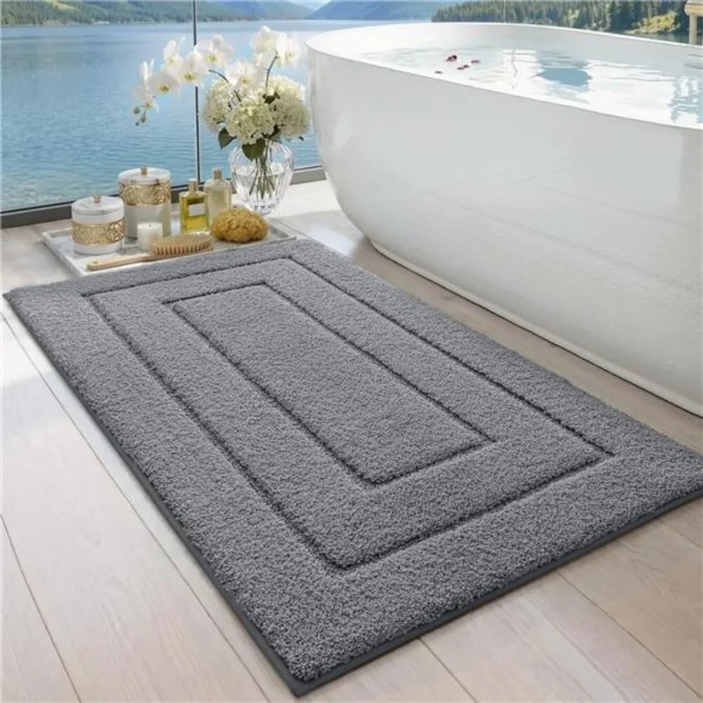 Bathroom Rug Extra Large Non Slip Washable Microfiber Bath Mat Soft Grey